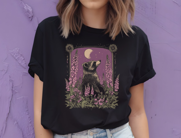 Raccoon Floral Moon Vintage Cottage Women's T-shirt