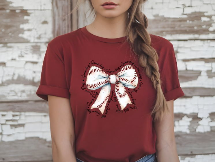 Coquette Baseball Game Day Bow Graphic T-shirt