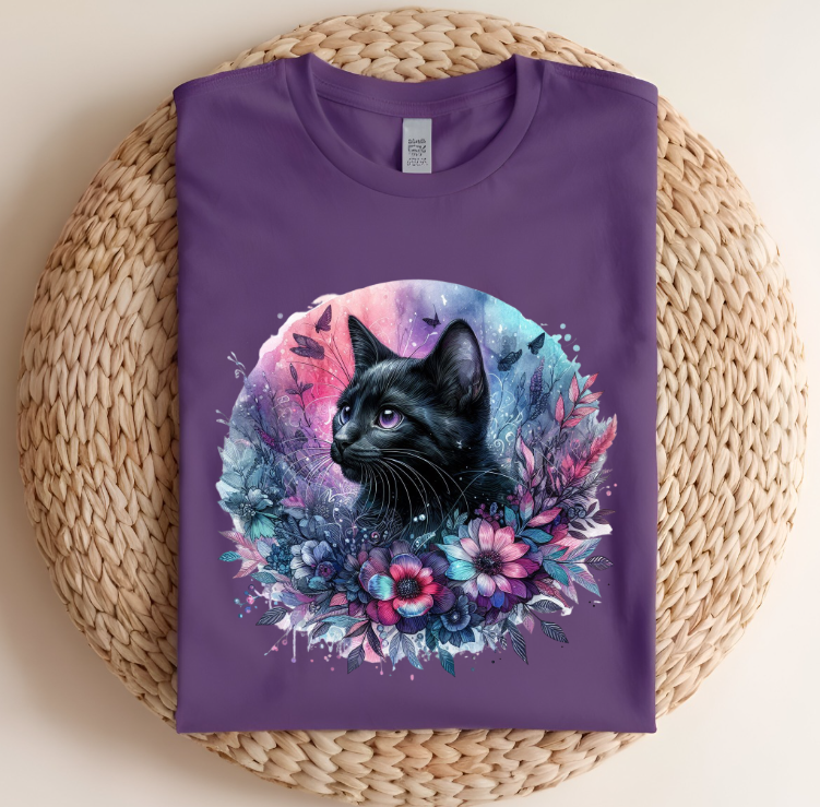 Colorful Floral Cat Women's T-shirt