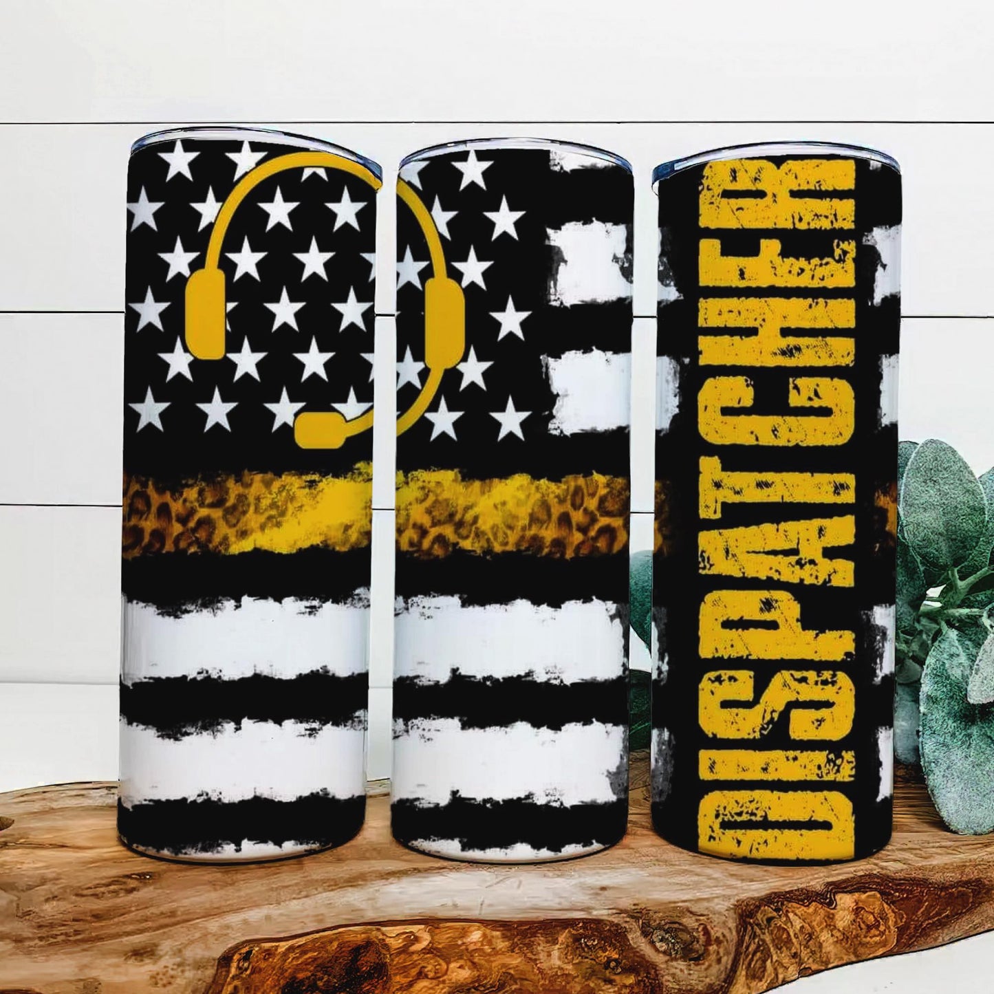 Black, White, and Yellow Dispatcher Tumbler