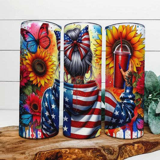 Colorful Floral Independence Day Tumbler