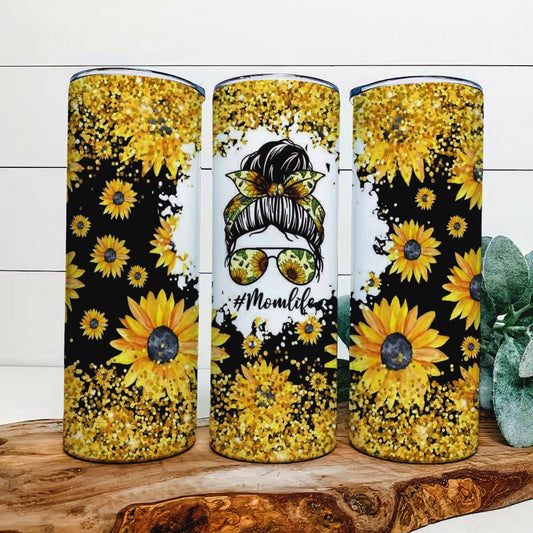 Black and Yellow Sunflower Mom Life 20oz Straight Tumbler - Perfect for On-The-Go - Drinkware, Portable