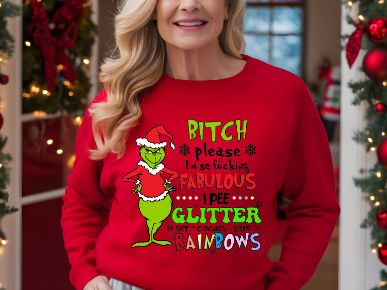 I Pee Glitter, Grinch Crew Neck Sweatshirt