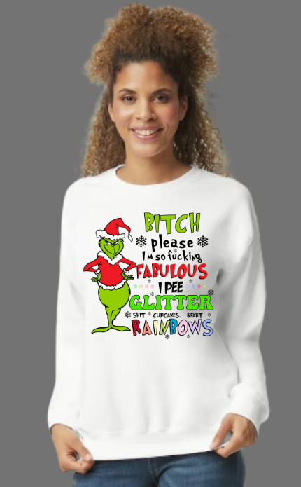 I Pee Glitter, Grinch Crew Neck Sweatshirt