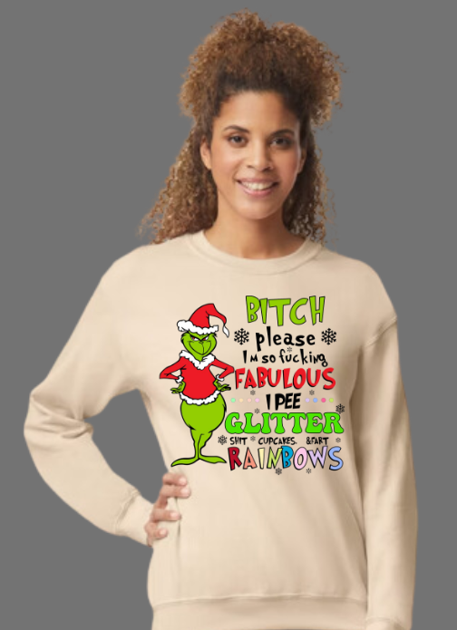 I Pee Glitter, Grinch Crew Neck Sweatshirt