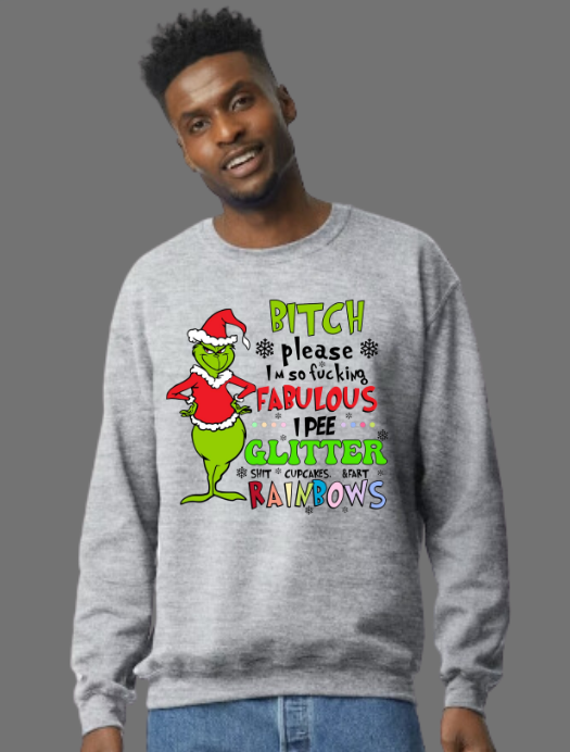 I Pee Glitter, Grinch Crew Neck Sweatshirt