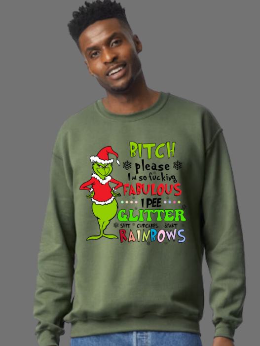 I Pee Glitter, Grinch Crew Neck Sweatshirt